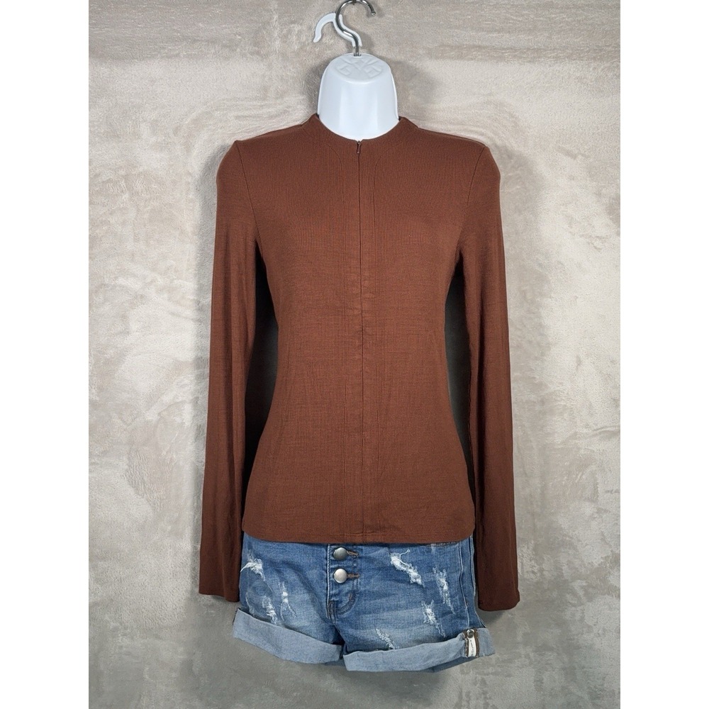 Joah Brown Invisible Zip Top Womens Size M/L Brown Long Sleeve Performance